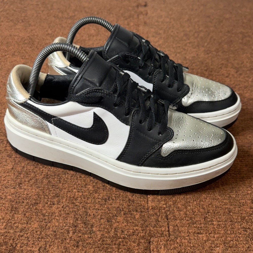 A- shoe Nike Air Jordan 1 Elevate Low Silver Toe Black White DQ8561-001 Womens 9